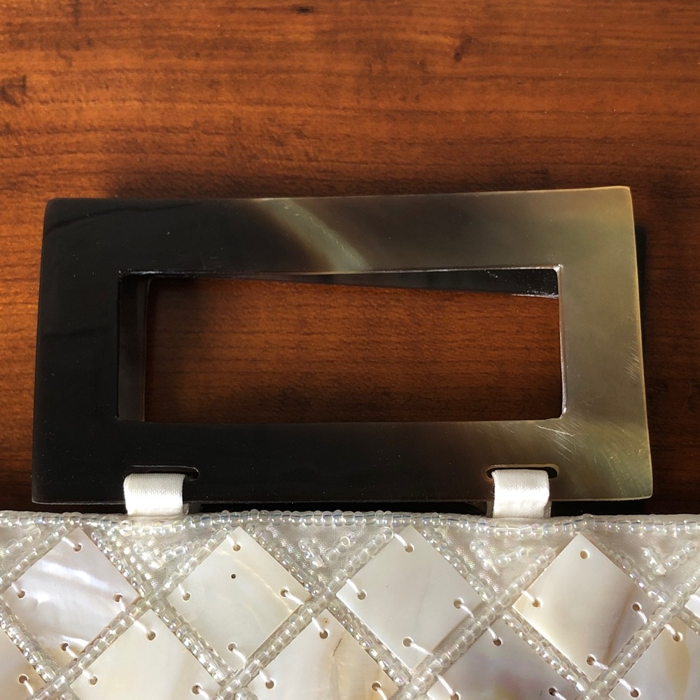 Beaded Mother of Pearl Stitched Beaded lucite handles handbag - Picture 6 of 9